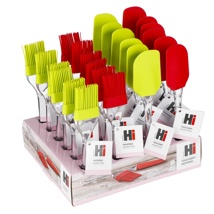 Silicone kitchen scraper + pastry brush assorted in colour display: