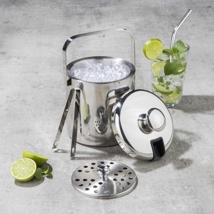 Ice Bucket with Lid and Tongs with water strainer