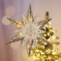 Weihnachtsdekostern mit 6 warm weißen LEDs Ø ca. 30 cm, aus Holz