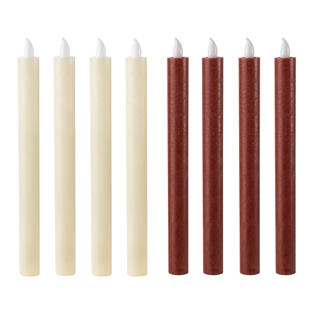 Stabkerzen 4er Set mit LED Flamme sortiert: rot und creme, ca. 2 x 25 cm 