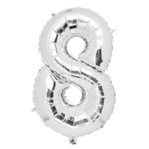 Nummernballon "8" silber 32inch (80cm)