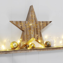 Wooden star with 10 warm white LEDs 36 x 36 x 6 cm 