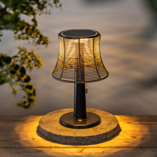 LED solar table lamp with lampshade made of rattan