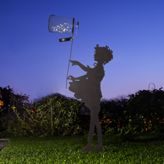 LED Solar Gartenstecker Mädchen mit Kescher ca. 39,5 x 10 x 103 cm