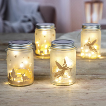 Illuminated Hanging Glass Jar with different printings